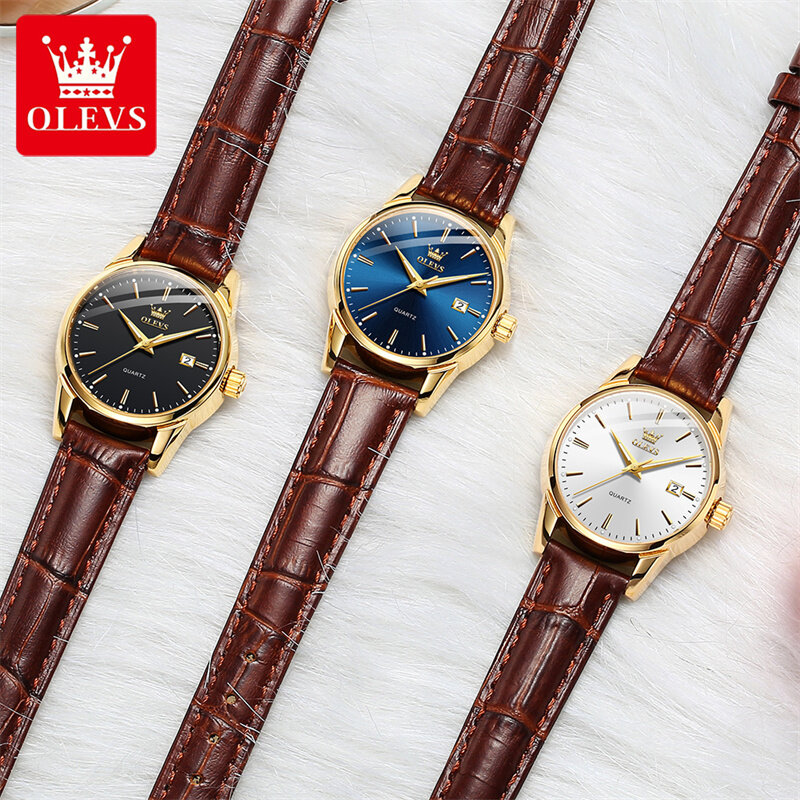 Olevs Fashion Blue Quartz Horloge Voor Vrouwen Lederen Waterdichte Lichtgevende Handen Kalender Dameshorloges Topmerk Luxe Polshorloge