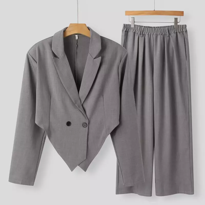Terno slim fit de duas peças masculino, manga comprida, nova lapela, jaqueta curta irregular, calça reta, sólida, casual, comercial, outono