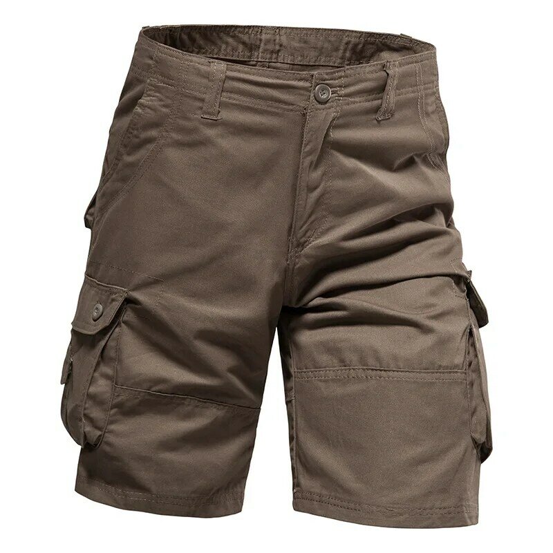 Mens Sports Shorts Multi-Pocket Casual Outdoor Hiking Cargo Pants Polychrome Plus Size Wear-resistant Loose Overalls Cotton