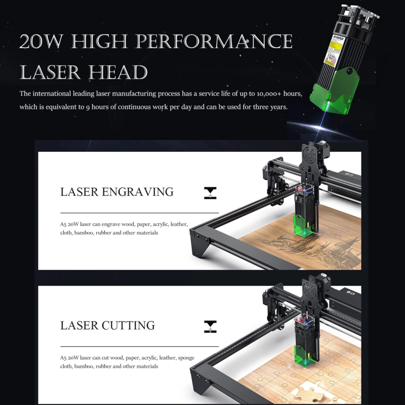 Überholte zerstäuber a5 20w cnc laser gravur maschine 410*400mm upgrade festfokus gravur holz kunststoff metall diy profiler