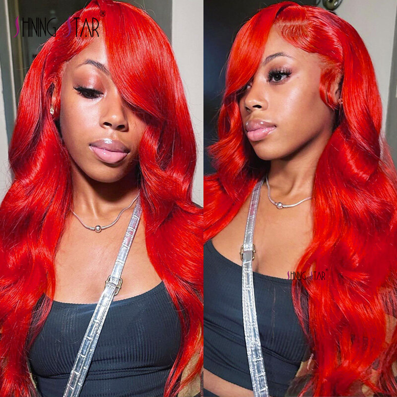Peluca de cabello humano ondulado para mujer, postizo de encaje Frontal 13x6 DE 34 pulgadas, color rojo, prearrancado, 13x4, HD