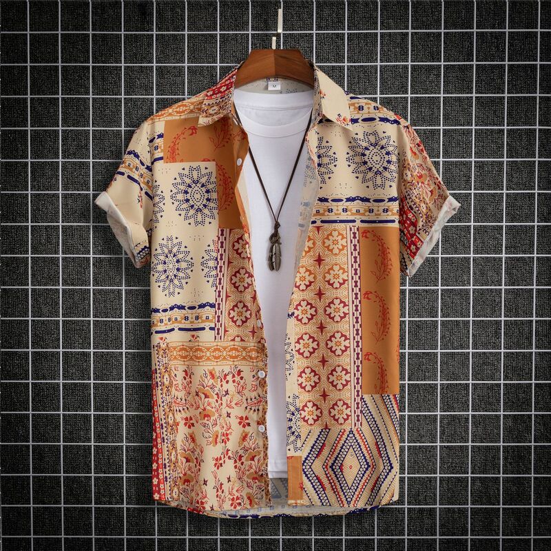 Camisas hawaianas de manga corta para hombre, camisa con estampado 3D, blusa de playa, patrón de corbata Retro naranja, camisetas Aloha, Tops de verano