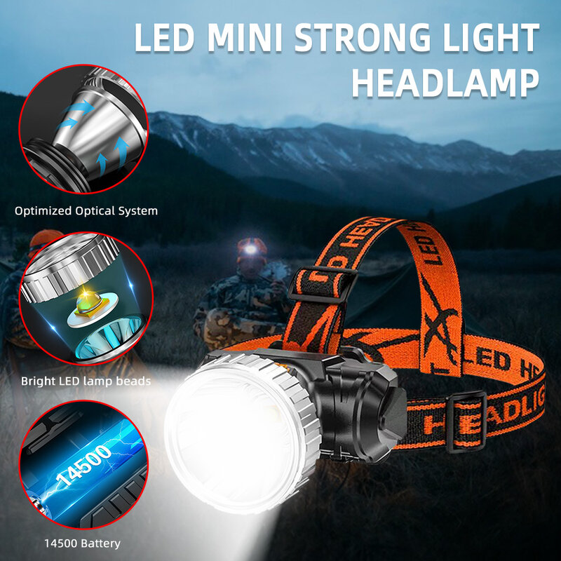 Scheinwerfer USB Wiederauf ladbare LED-Scheinwerfer Wasserdicht Camping Radfahren Tragbare Mini Scheinwerfer Ultra Helle Angelkopf Taschenlampe