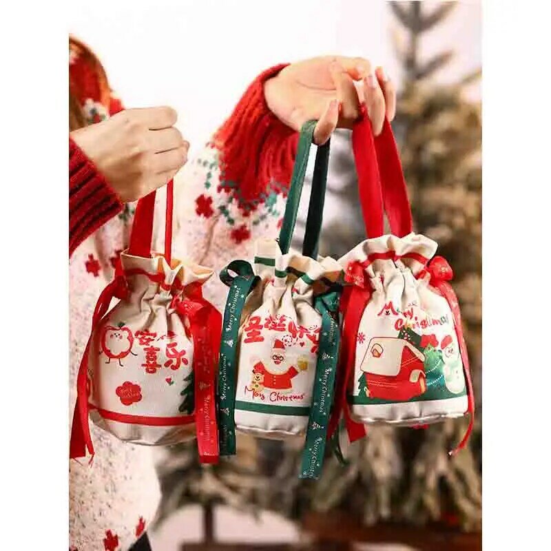 Petit sac cadeau de bonbons du père Noël pour enfants, boîte d'emballage, cadeau de pomme, réveillon de Noël