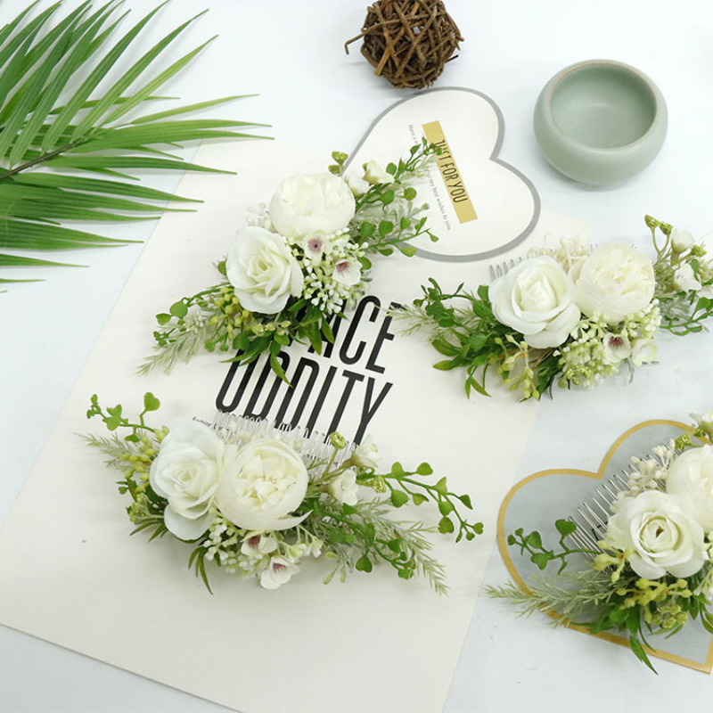 Verde Artifcial Rose Flores com Pente Handmade Headwear Casamento Decoração Bridal Hair Acessórios para Mulheres