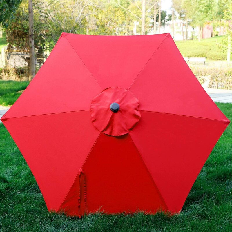 Payung teras 7.5 kaki, payung halaman, engkol miring tombol tekan (merah)