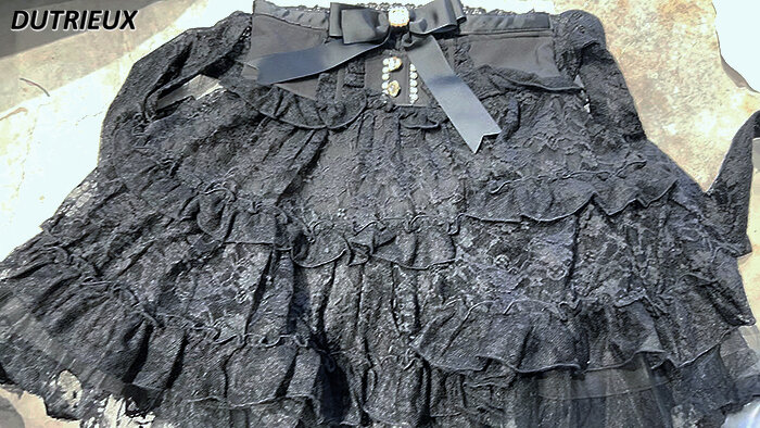Japanische Art Mine Massen produktion Mädchen süße süße kurze Rock hohe Taille geschwollene Spitze Schleife gekräuselte A-Linie Miniröcke für Frauen