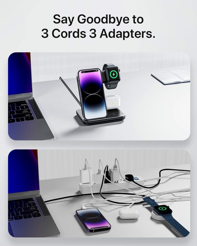 15W Fast Wireless Charger Stand สำหรับ iPhone 14 13 12 11 XS XR X 8 3 In 1แท่นวางสำหรับ Apple นาฬิกา8 7 SE Airpods Pro