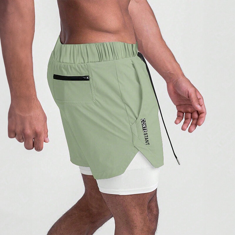 Celana pendek lari musim panas, celana pendek latihan kebugaran 2 dalam 1, celana olahraga Jogging, celana pendek kebugaran pria