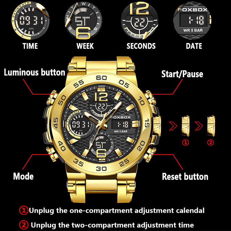 LIGE-Relógio de pulso esportivo à prova d'água com caixa para homens, relógios de luxo, exército militar, duplo display, relógio masculino