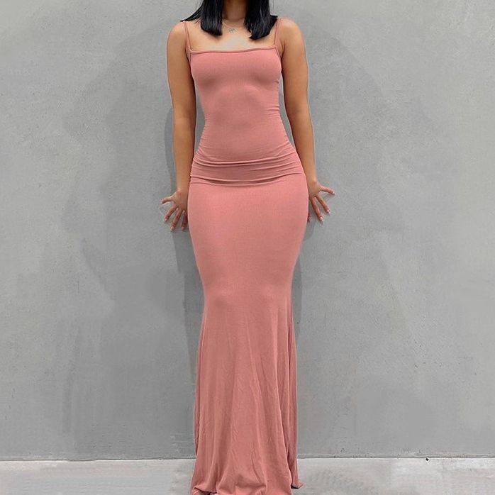 2024 Women's Casual Lounge Slip Long Dress Sexy Sleeveless Backless Bodycon Maxi Dresses Summer Slim Elegant