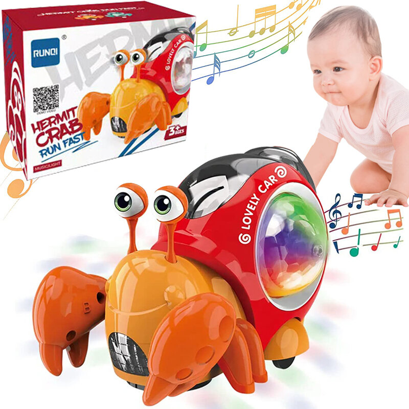Juguete electrónico para niños pequeños, cangrejo para gatear, caminar, bailar, mascotas, cangrejo ermitaño, caracol brillante con luz musical, regalo para bebés