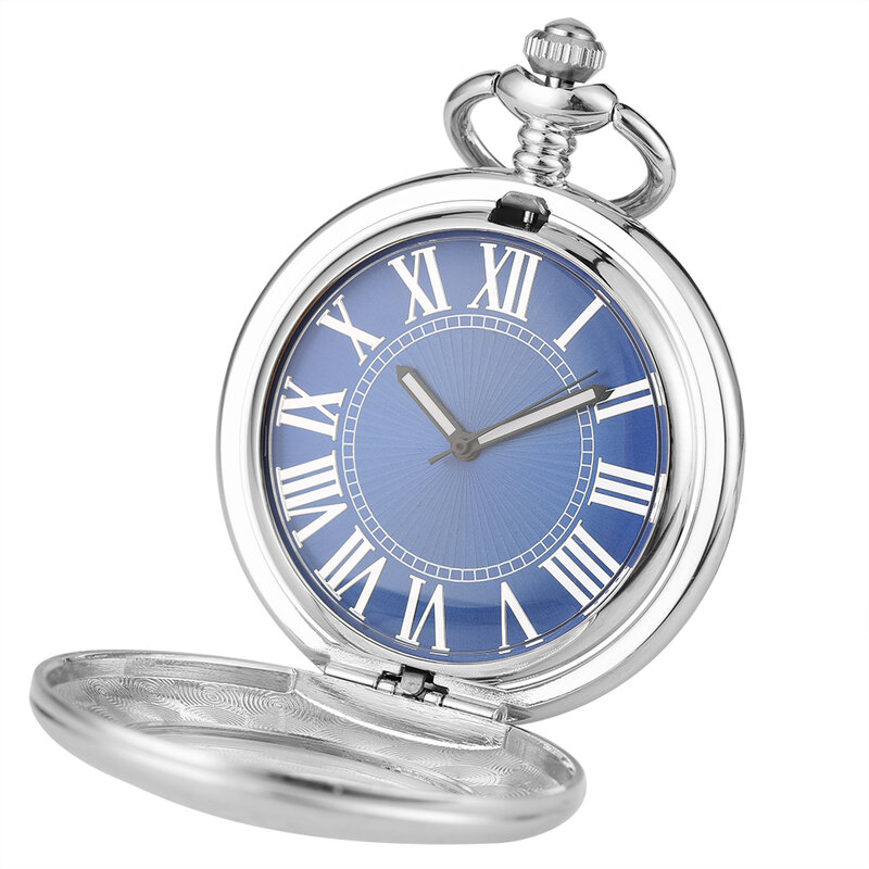 Stylish Blue Dial Transparent Glass Cover Men's Mechanical Self Winding Pocket Watch Elegant Antique Pendant Watches Gift Male