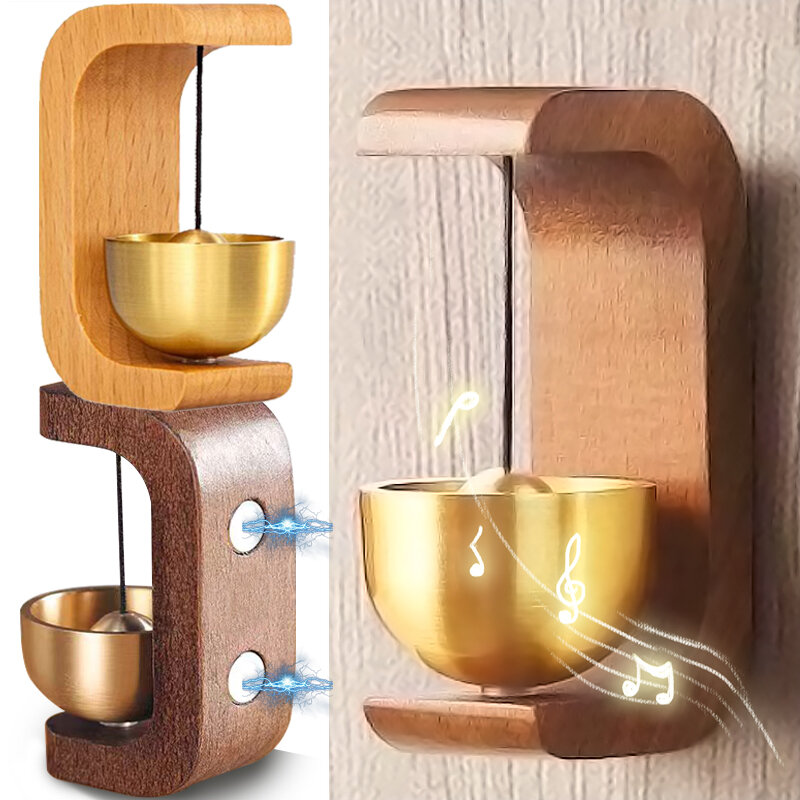 Solid Wooden Doorbell Aesthetic Magnetic Brass Wind Chimes Wireless Doorbell Entrance Door Bell Pendant Home Decor Minimalism