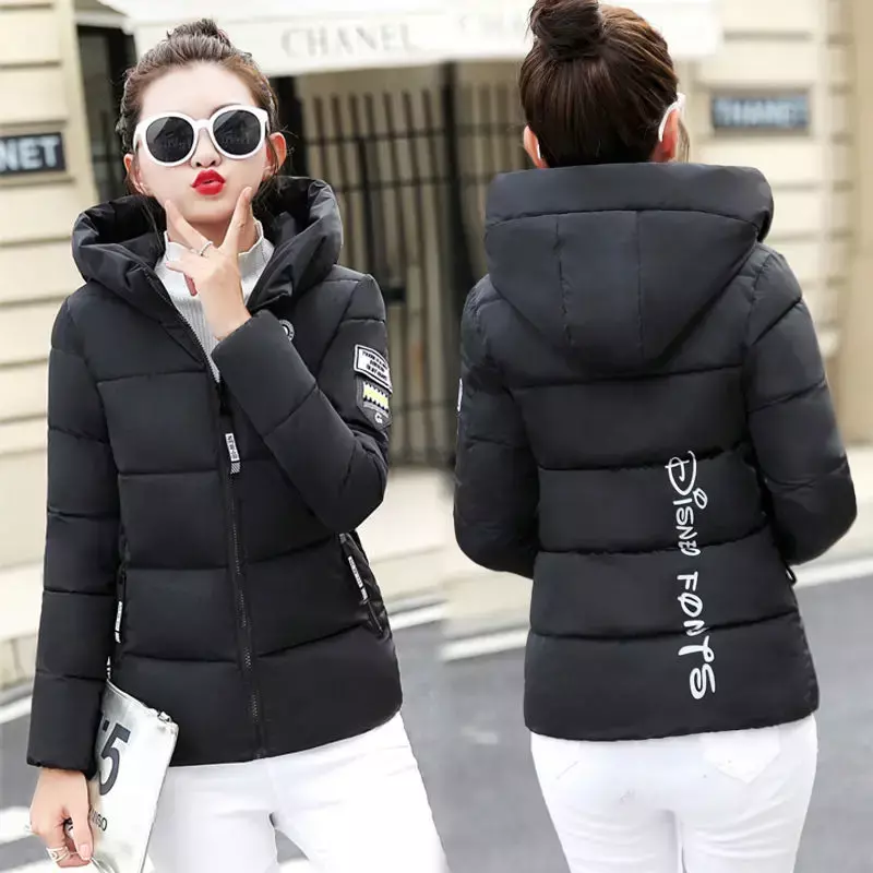 여성용 다운 코튼 후드 재킷, 여성용 겨울 코트, 여성 캐주얼 따뜻한 겉옷 재킷, 여성 소녀 검은 옷, PA1141