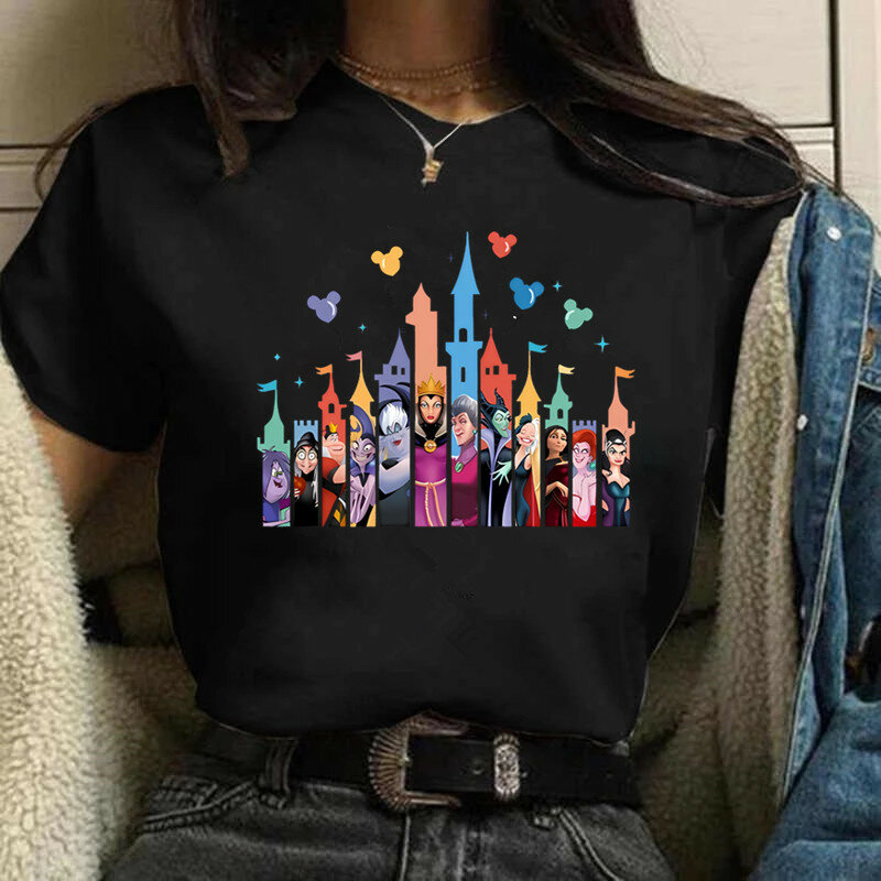Camiseta de Disney de villanos y reina para mujer, remera Harajuku de los años 90, playera de amigos estéticos, camiseta Kawaii de manga corta de verano
