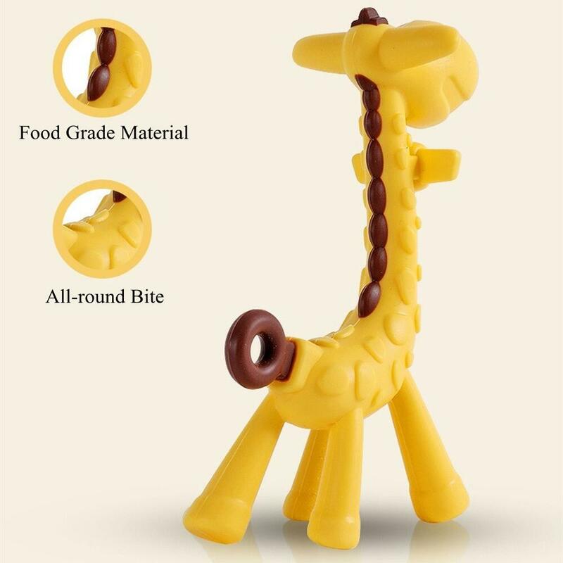 Baby Teether Toys Teething Ring Silicone Chew Dental Care Toothbrush Fawn Molar Rod Giraffe To Bite The Teether Safty Gift