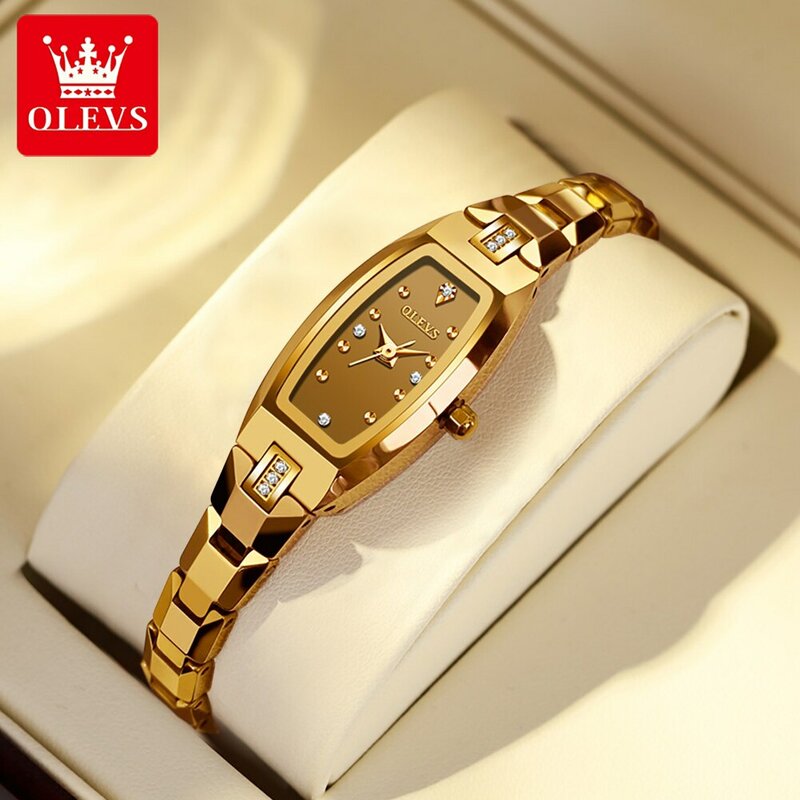 OLEVS-reloj fino de lujo para mujer, pulsera de acero de tungsteno, diseño Tonneau, forma cuadrada, Diamante elegante, de cuarzo