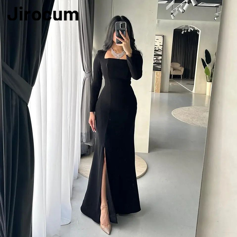 Сексуальное женское платье Jirocum для выпускного вечера с юбкой-годе, простое черное вечернее платье с квадратным вырезом, длиной до пола, 2024, платья для торжественных случаев