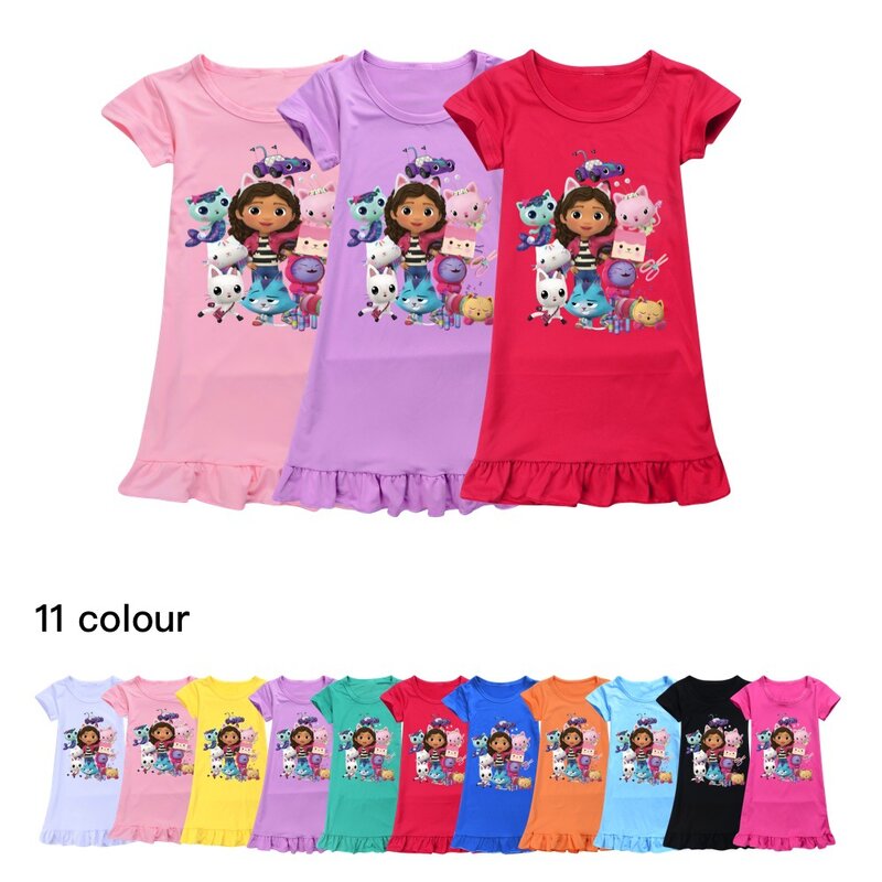 Gabbys Dollhouse abbigliamento per bambini bambini pigiama estivo vestito neonate manica corta camicia da notte Cartoon Gabby Cats Sleep Wear