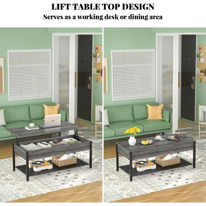 Table basse en marbre avec étagères de rangement, élévateur en bois, meuble à compartiments cachés, table de salon