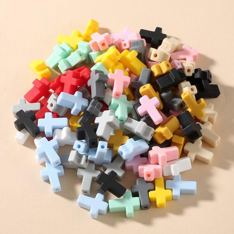 10Pcs 13x17mm Colorful Cruciform Silicone Beads Baby Teether Bead For Care Teething Toy Making DIY Necklace Pacifier Clip Chain