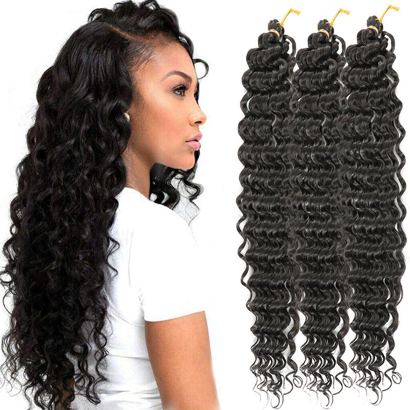20 Inches 4pcs/Pack 360g Synthetic Spring Twist Crochet Hair Curls Deep Wave Wavy Extensions Wigs for Women Weaving Bundles