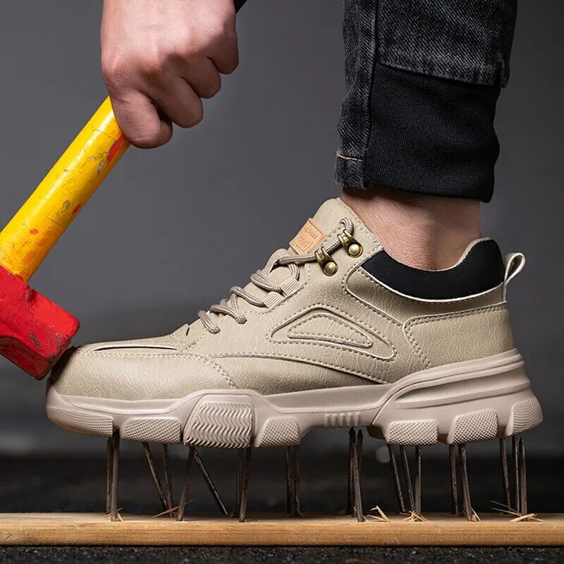Sepatu keselamatan kerja pria, sepatu kets kerja gesper putar kawat baja, sepatu tahan banting Anti tusukan
