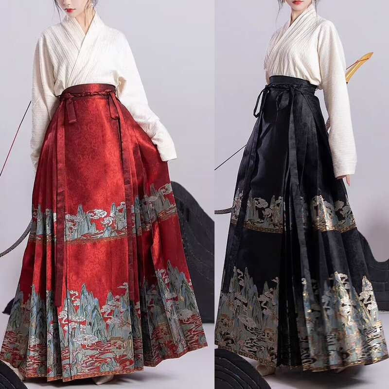 فستان نسائي على الطراز الصيني التقليدي ، تنورة حفلات المواعدة ، تنورة وجه الحصان ، سترة سوداء غير رسمية ، أحادية اللون ، عالمية