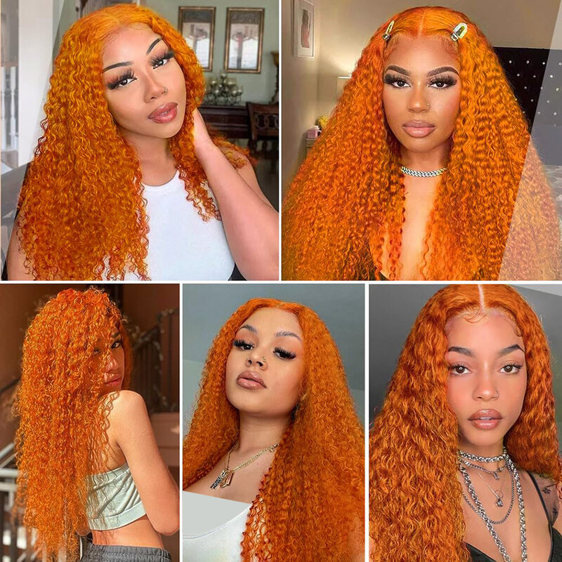 New Orange Ginger Lace Front Wig 30 Inch Curly Lace Front Remy Human Hair Wig Deep Wave 13x6 13x4 Hd Lace Frontal Wigs for Women