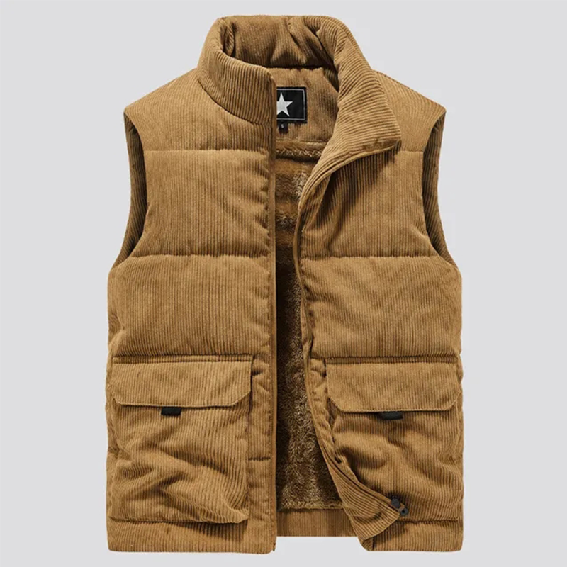 남성용 캐주얼 두꺼운 조끼, 단색 겨울 카고 민소매 재킷, 남성 2023 패션 지퍼, 코듀로이 터틀넥, 따뜻한 소년 아우터