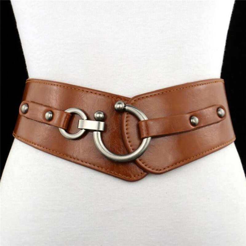 Cinturón ancho elástico para mujer, correa de piel sintética con hebilla, Estilo Vintage, elegante, a la moda, novedad