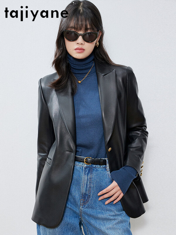 Jaket kulit domba asli fujiyane untuk wanita 2024 jaket kulit asli elegan baru blazer mantel panjang gaya Korea
