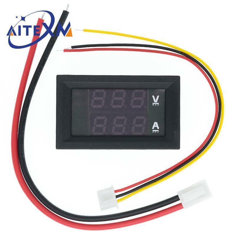 1 pces dc 0-100v 10a digital voltímetro amperímetro display duplo detector de tensão medidor de corrente painel amp volt calibre 0.28 "led azul vermelho
