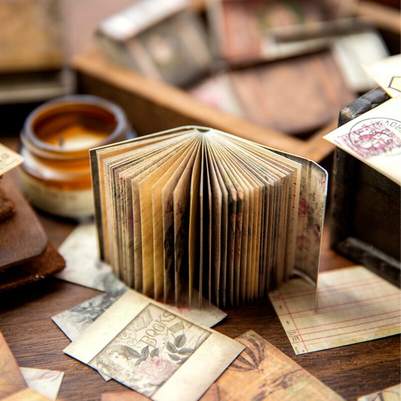 Mr. Kertas bunga antik bahan kertas Mini buku kreatif DIY buku pegangan dekoratif kolase kertas stok kartu 60 buah/buku