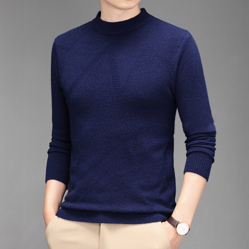 2023 Sweater Men's Round Neck Sweater Solid Color Men's Imitation Wool Pullover  Long Sleeve Winter