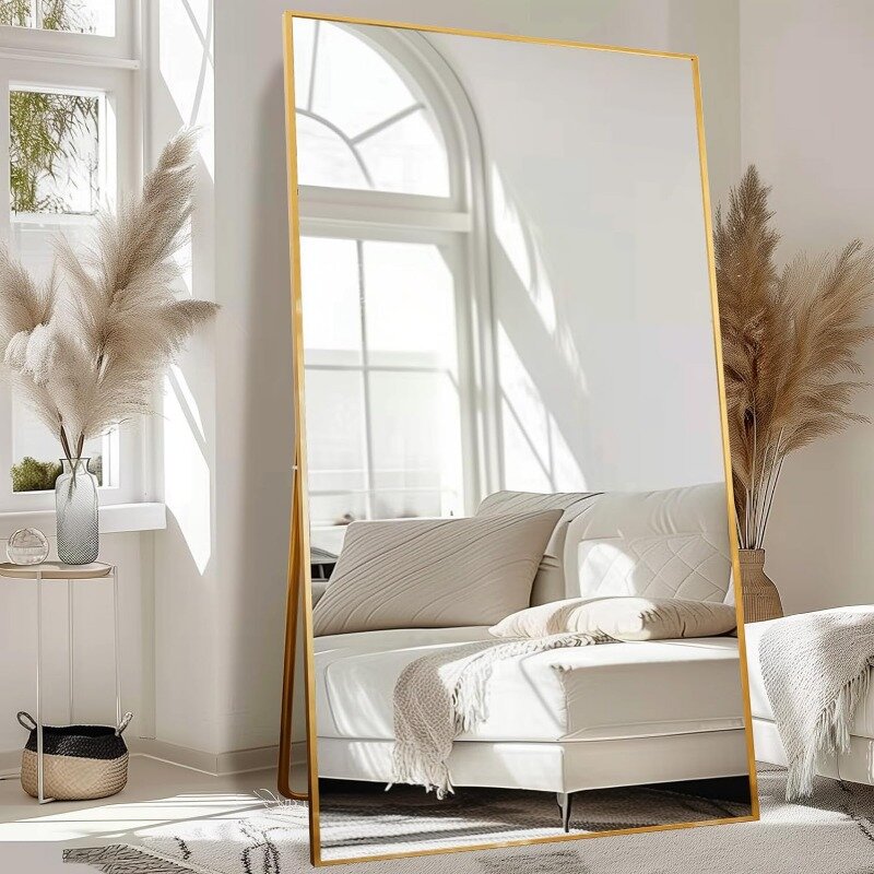Полноразмерное зеркало HUIMEI2Y LFT, золото 76x34 дюйма, закаленное искусственное зеркало с подставкой, гардеробное зеркало для всего тела
