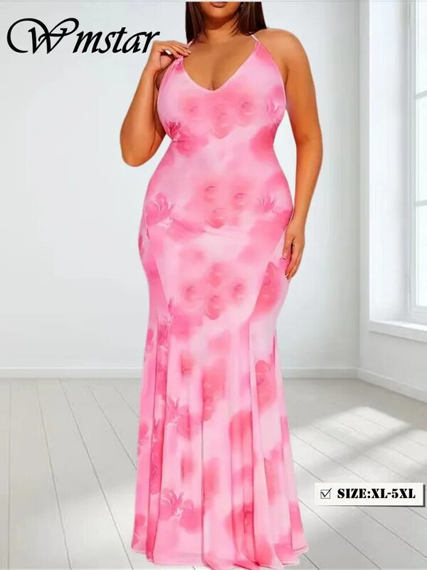 Wmstar-vestidos de talla grande para mujer, maxivestido informal con estampado Bpdycon, espalda abierta, venta al por mayor, envío directo, 5xl, 2024