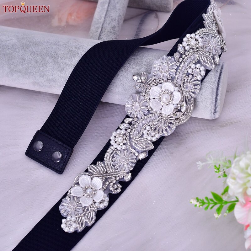 TOPQUEEN-cinturón elástico S68 para mujer, cinturones de diamantes de imitación para vestidos de noche, sudadera holgada, falda femenina de lujo, faja decorativa