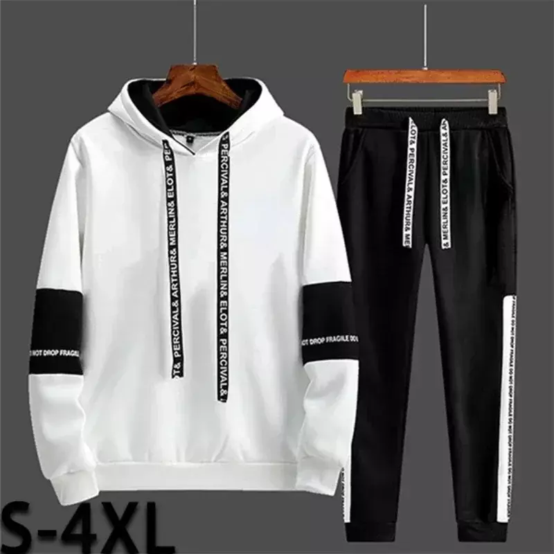Men's Color Matching High-Quality Hooded TrackSuit Autumn And Winter Outdoor Casual Fashion 2-Piece Set, 2 colors 4 collocations