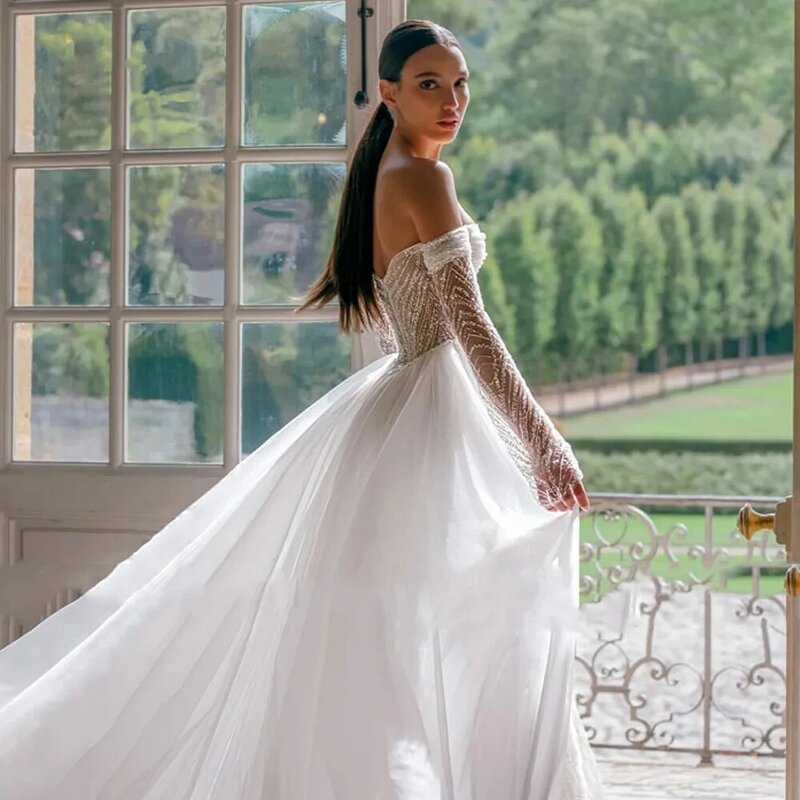 Modern Luxurious Mermaid Wedding Dresses For Women Illusion Lace Appliques Off Shoulder Bride Gowns With Detachable Train 2024
