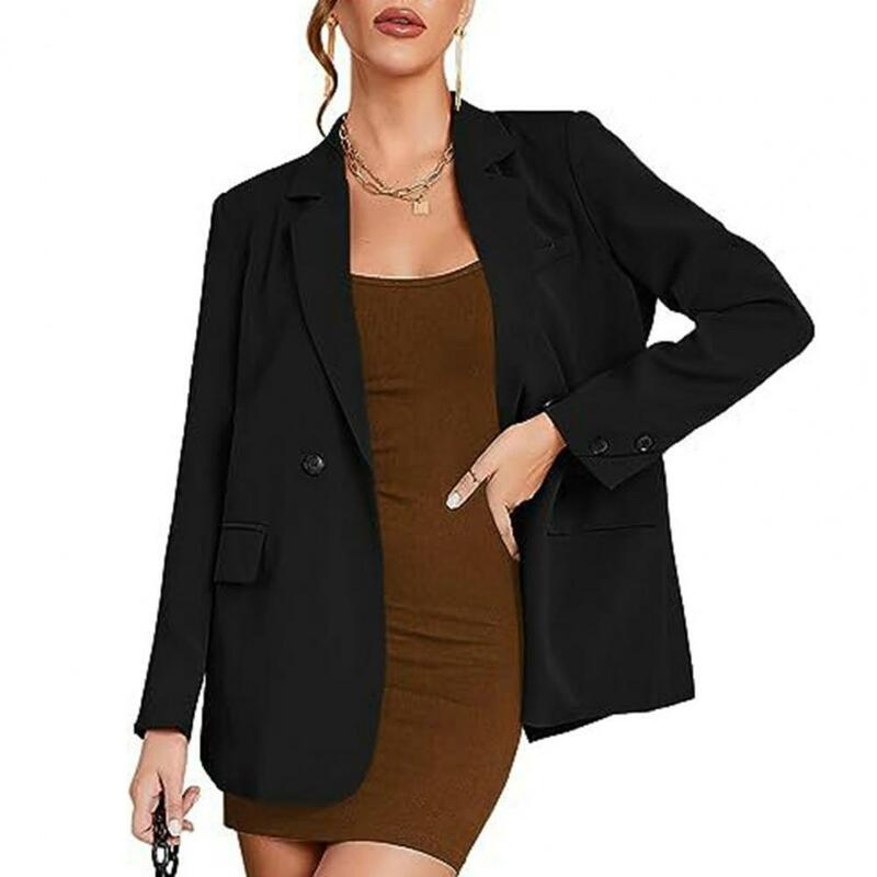 Casaco de estilo empresarial feminino com fecho de botões, casaco plus size, lapela elegante, formal, outono, primavera