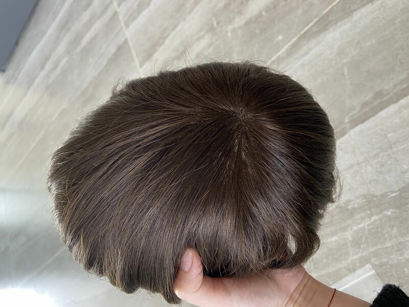 Mono NPU Human Hair Wig Indian Natrual Hair Straight Wave Men Hair Toupee System Black Browm Hairpiece Men Capillary Prothesis