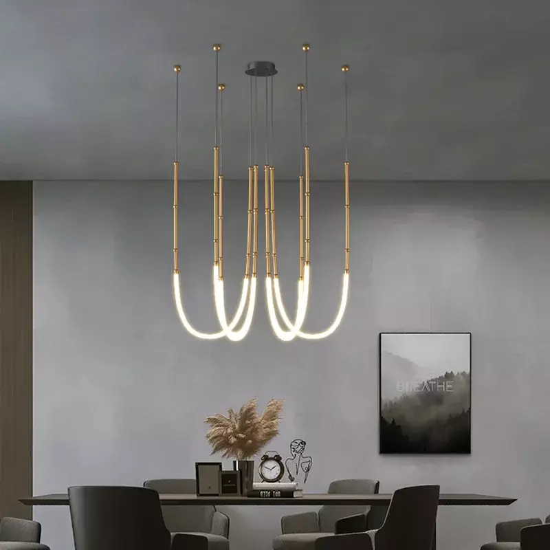 Lámpara colgante Led de línea de Arte Moderno nórdico para comedor/sala de estar, accesorio de decoración de arte para el hogar