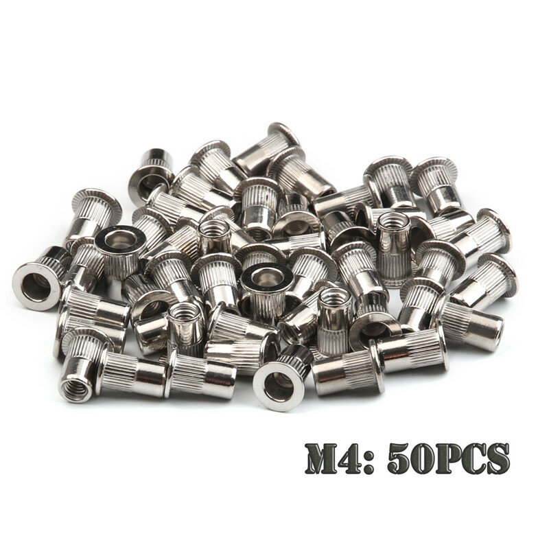 200/50pcs Rivet Nut Stainless Steel / Carbon Steel Flat Head Rivet Nuts Set M3 M4 M5 M6 Threaded Insert Rivnut Cap Riveted Nuts