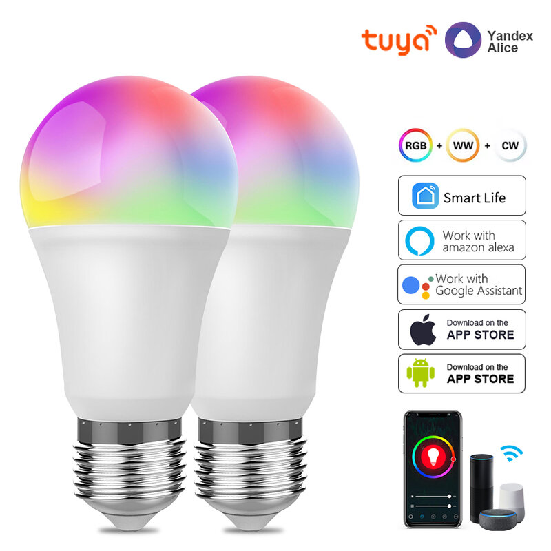 Умные светодиодные лампы с поддержкой Wi-Fi, E27, RGB + белый + теплый свет, 220 В