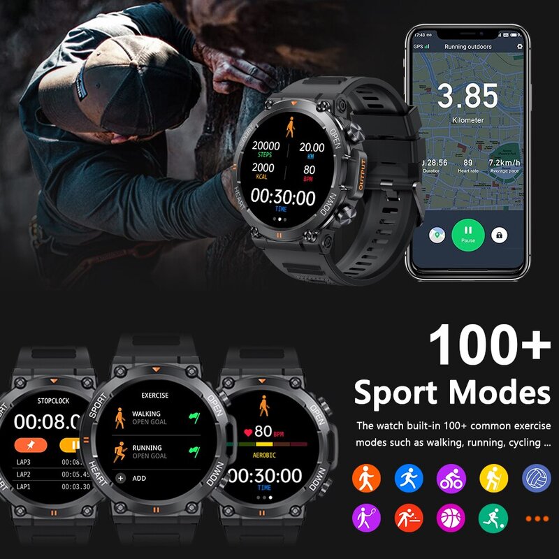 MELANDA-Relógio Inteligente Masculino, Chamada Bluetooth, Rastreador de Fitness Esportivo, Monitor Cardíaco, Smartwatch para Android, IOS, K56, 1.39 "HD, 400mAh