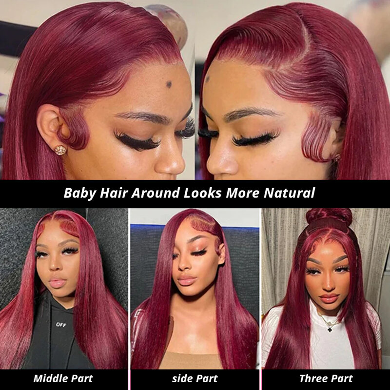 HD Lace Wig 13X6 Human Hair Lace Frontal Wig Burgundy 99J Straight Human Hair Wigs for Woman 30 32 Red Human Hair Wig Lace Front
