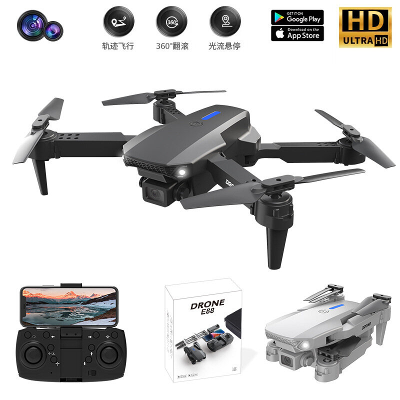 Brinquedo de Controle Remoto, E88pro Drone, Fluxo Óptico, 4K Dual Camera, Quadcopter Aéreo, Altura Fixa, E525