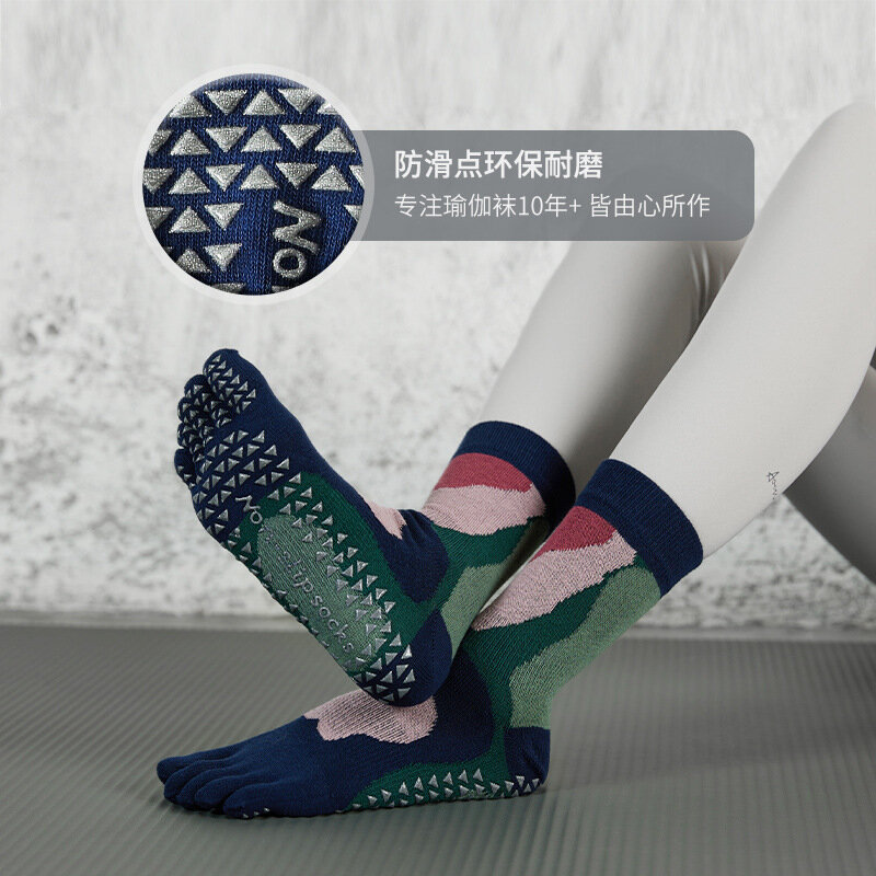 Chaussettes de yoga professionnelles en coton coordonnantes pour femmes, chaussettes de sport en silicone pour femmes, chaussettes de danse sur sol en salle pour dames, 5 orteils, Pilates